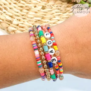 Set of Five | Disk Bead and Crystal Friendship Bracelets in Multi Color