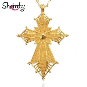 Shamty Habesha Ethiopian Pendant Necklace No Stone Pure Gold African Nigeria Sudan Eritrea Kenya Eretrean Jwelery (Pure Gold )