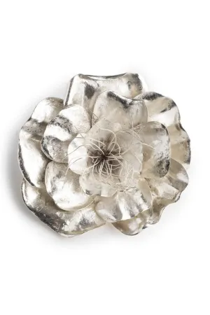 Silver Plated Brass Large Peony Brooch