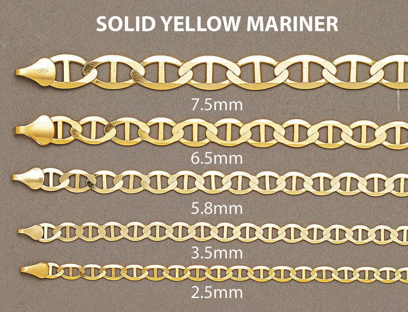 Solid Mens Mariner Bracelet 10K Yellow Gold