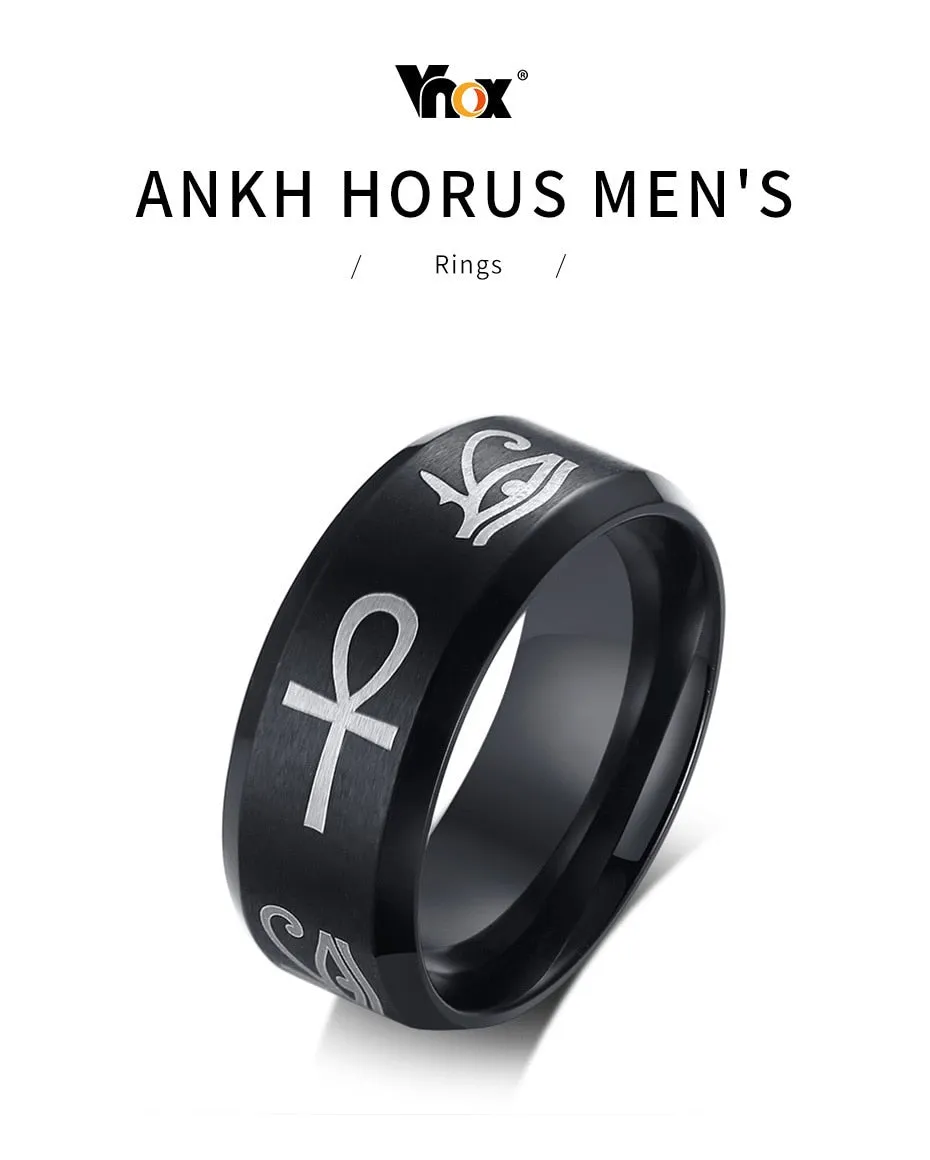 Stainless Steel Egypt Eye of Horus Ankh Cross Rings