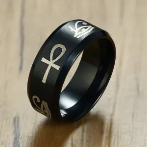 Stainless Steel Egypt Eye of Horus Ankh Cross Rings