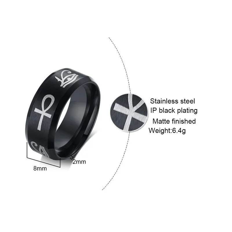 Stainless Steel Egypt Eye of Horus Ankh Cross Rings