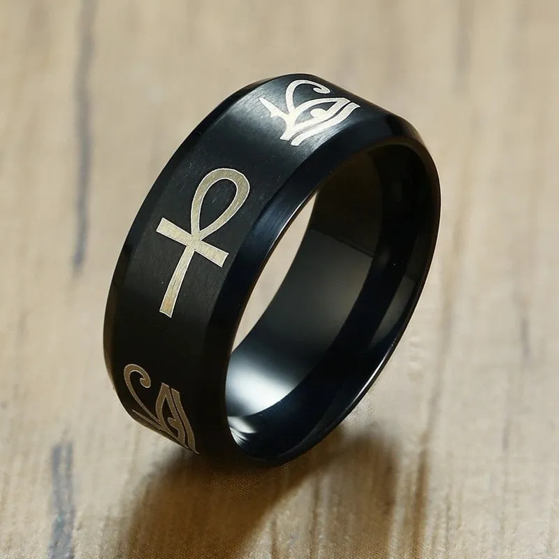 Stainless Steel Egypt Eye of Horus Ankh Cross Rings