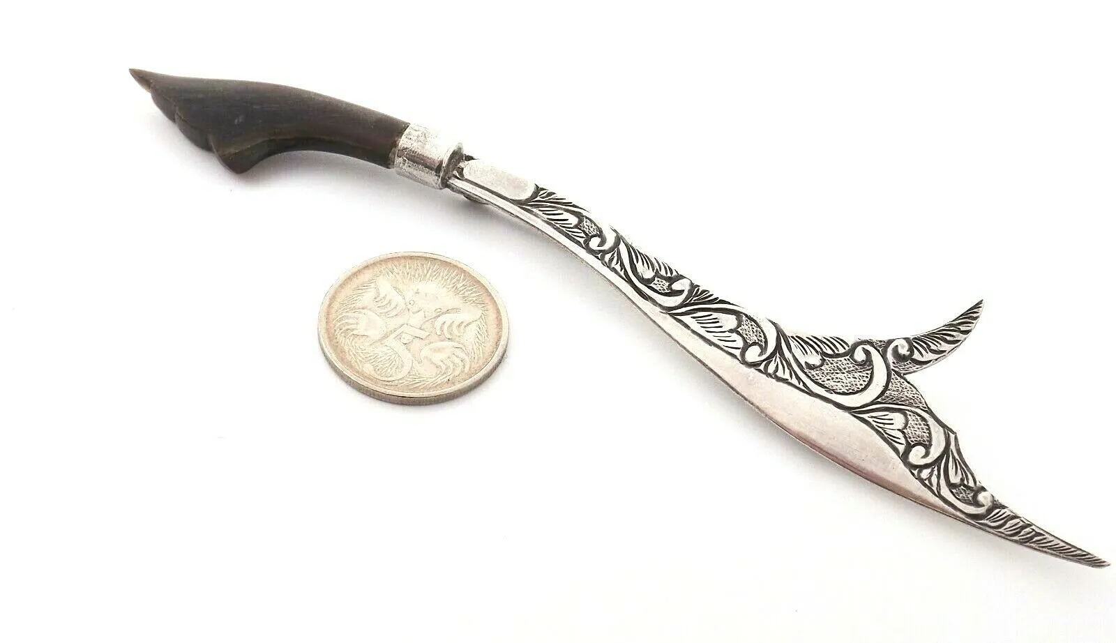 Sterling Silver & Bovine Horn Sword Brooch - Vintage Collectable Jewellery