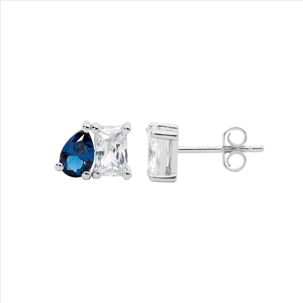 Sterling Silver Emerald & London Blue Pear Cut Cz Stud Earrings