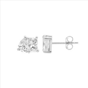 Sterling Silver Emerald & Pear Cut Cz Stud Earrings