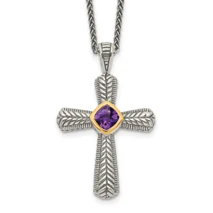 Sterling Silver Gold Amethyst Cross Necklace