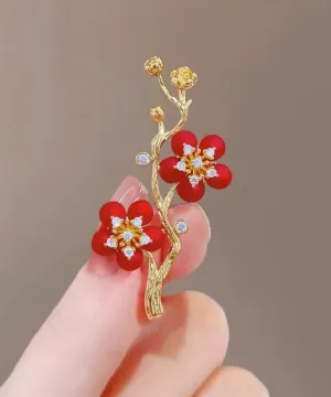 Style Red Sterling Silver Overgild Zircon Plum Blossom Brooch