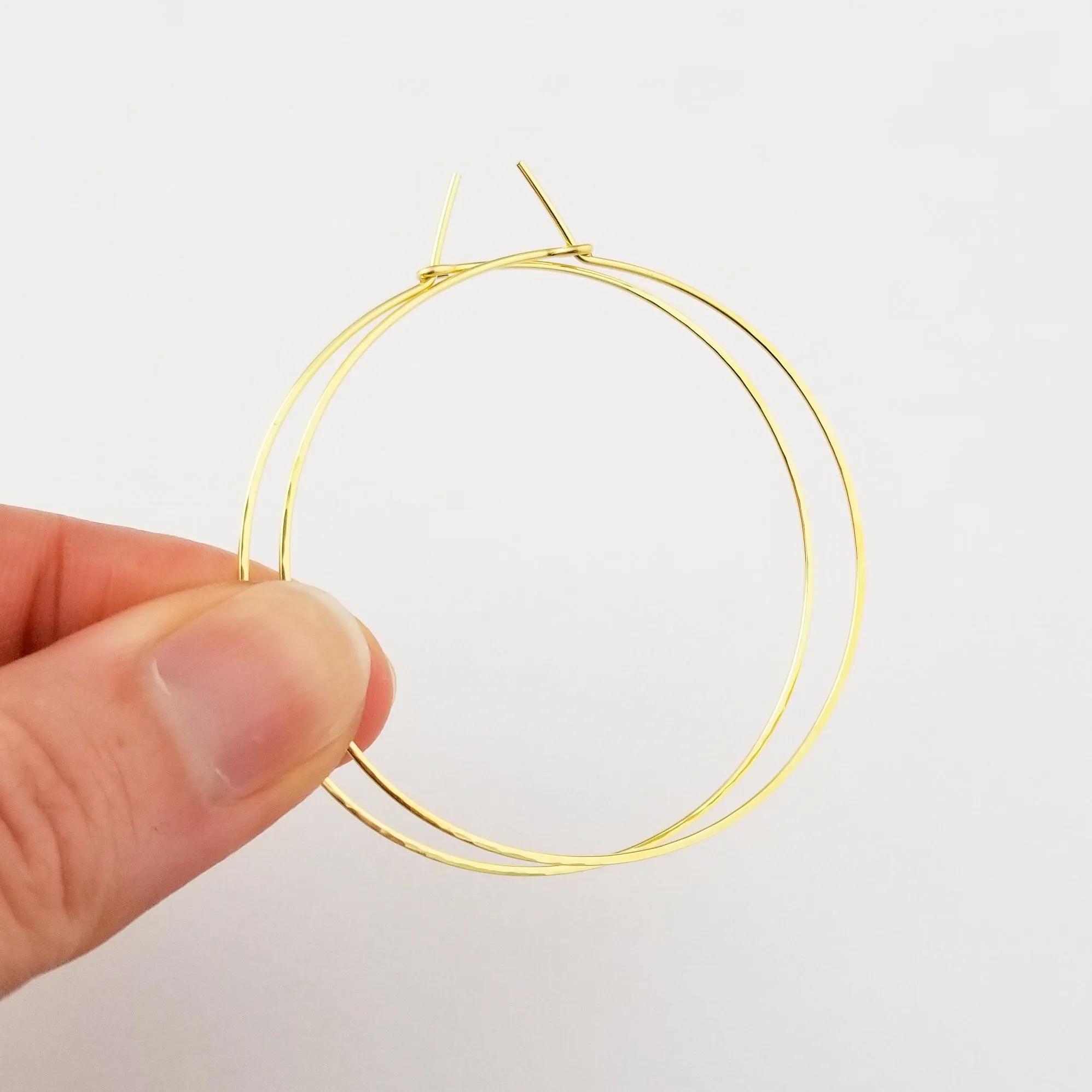 Thin Hammered Solid Gold Hoop Earrings