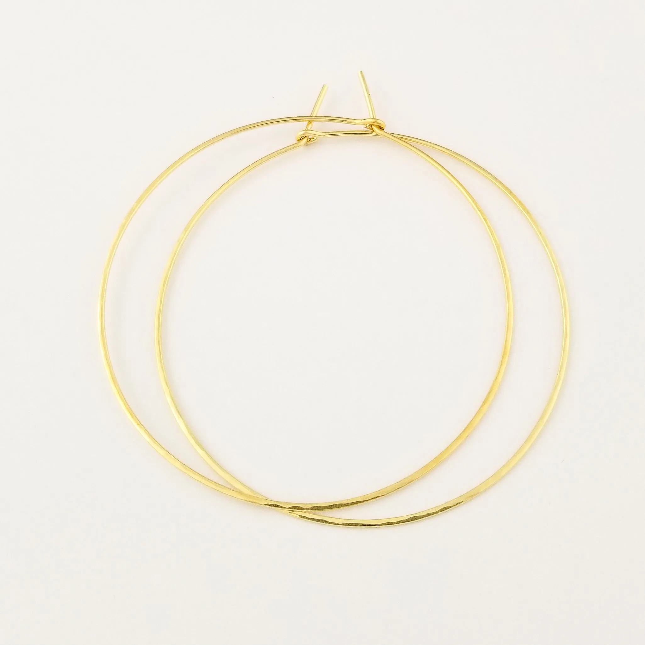 Thin Hammered Solid Gold Hoop Earrings