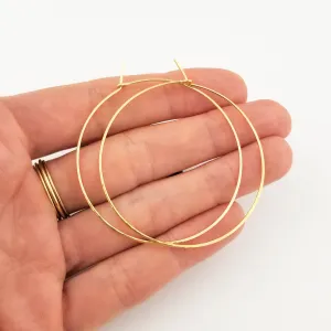 Thin Hammered Solid Gold Hoop Earrings