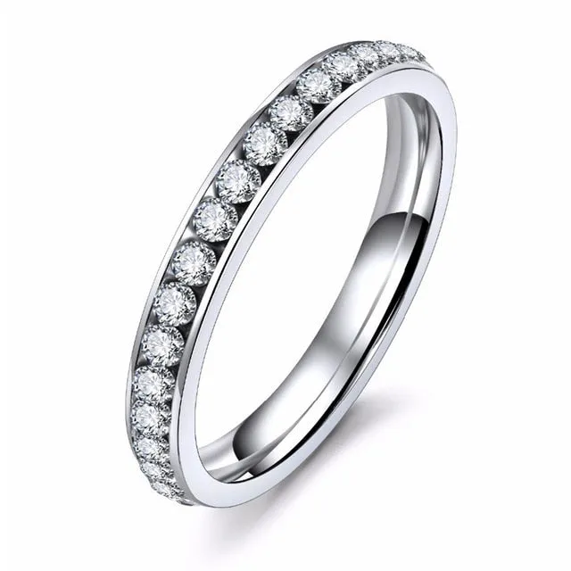 Titanium Stainless Steel Rings For Women Silver color 8 mm zirconia wedding rings Small CZ Surround Fashion Jewelry Wholesale