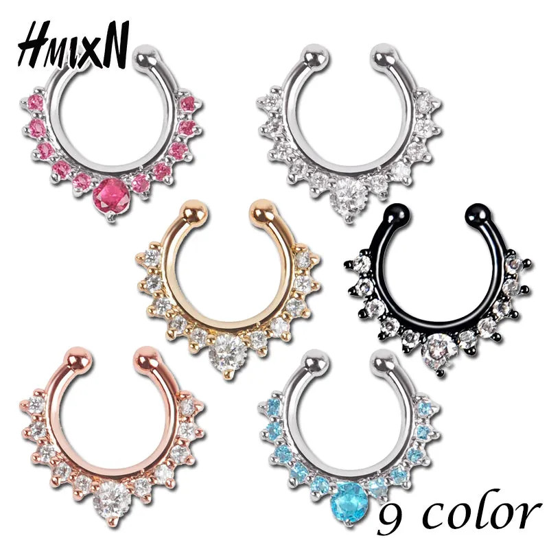 Top quality hot sale fake septum crystal clicker Fake nose Ring Piercing faux Body jewelry Hoop For Women Septum Clip non