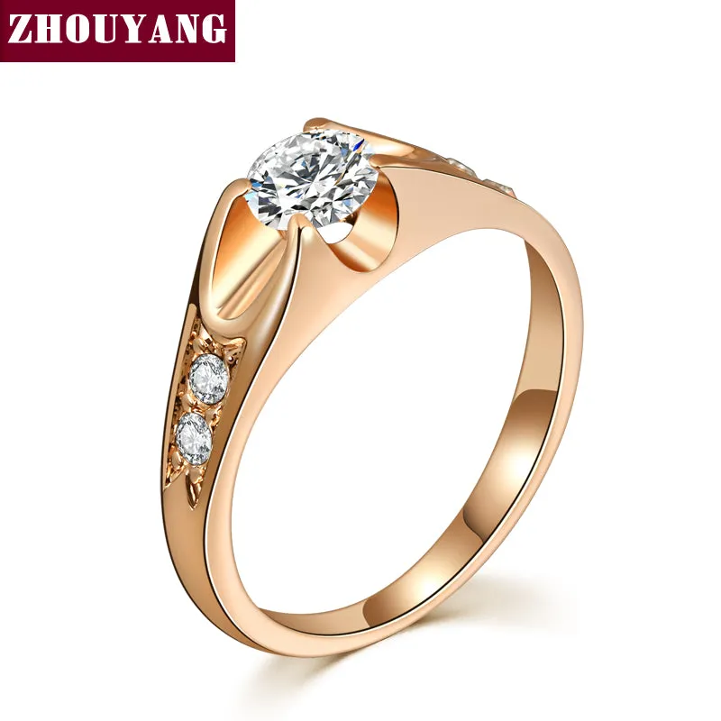 Top Quality ZYR249 Cubic Zirconia Wedding Jewelry Ring Rose Gold Color For Women Austrian Crystal Full Sizes Wholesale