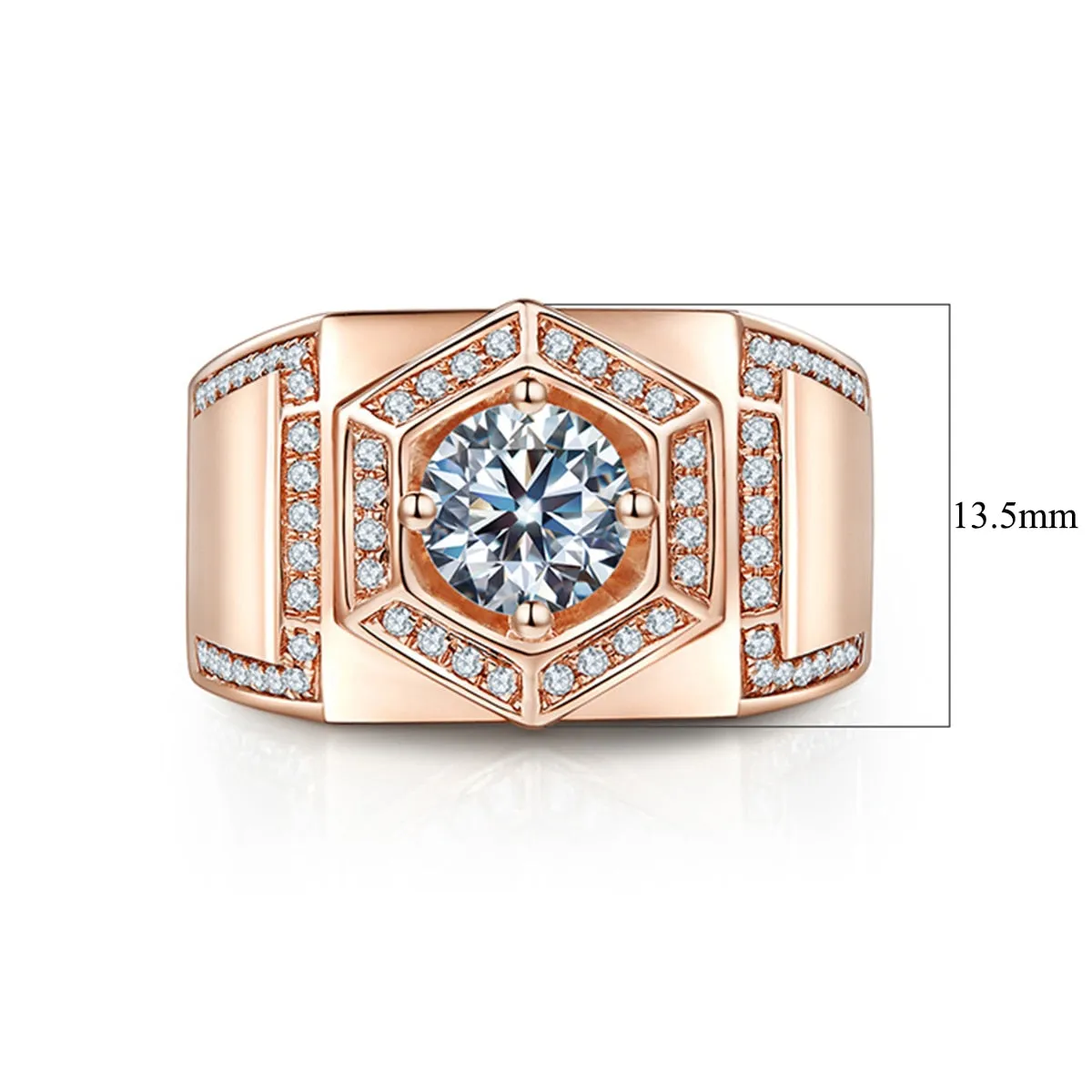 Trendy 1 Carat Round Cut Moissanite Diamond Mens Rings 100% 925 Sterling Silver Luxury Wedding Rose Gold Plated Jewelry