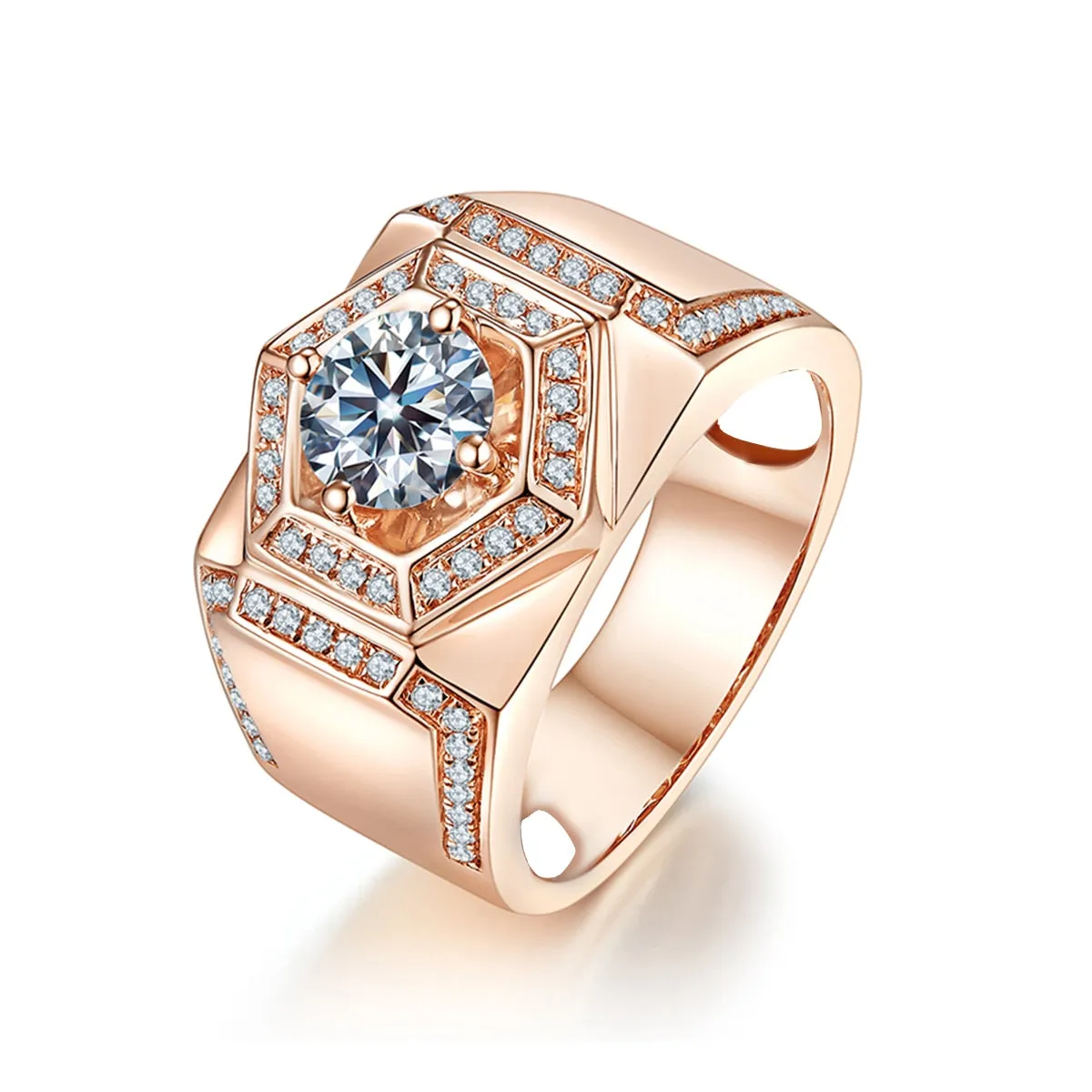 Trendy 1 Carat Round Cut Moissanite Diamond Mens Rings 100% 925 Sterling Silver Luxury Wedding Rose Gold Plated Jewelry