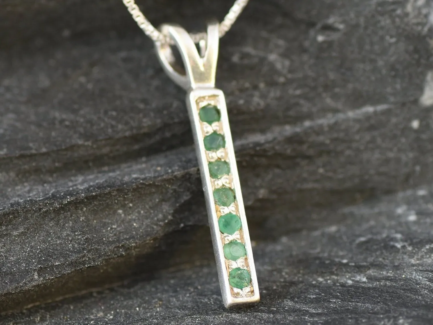 Vertical Emerald Pendant - Natural Emerald Necklace - Green Drop Pendant