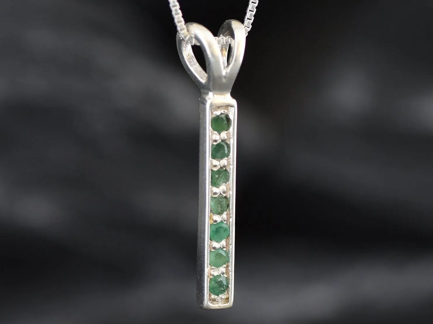 Vertical Emerald Pendant - Natural Emerald Necklace - Green Drop Pendant