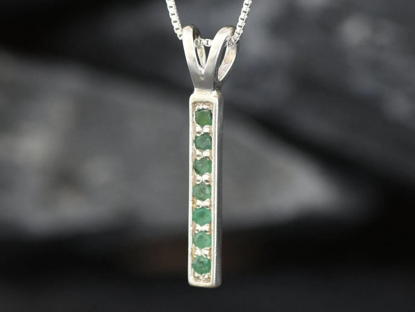 Vertical Emerald Pendant - Natural Emerald Necklace - Green Drop Pendant