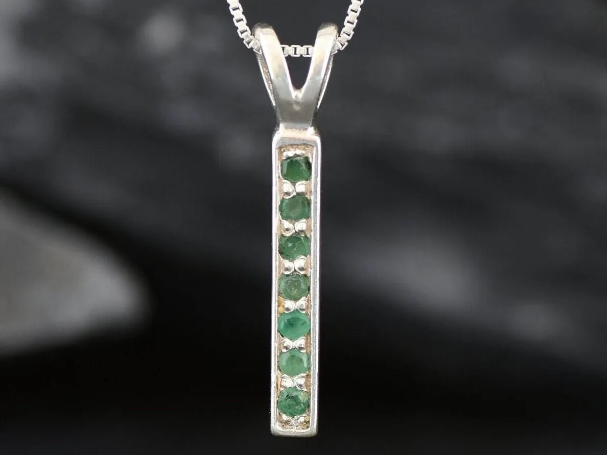 Vertical Emerald Pendant - Natural Emerald Necklace - Green Drop Pendant