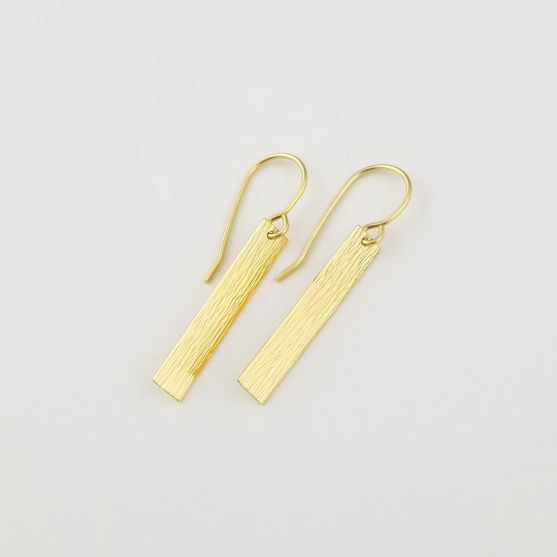 Vertically Hammered Solid 14k Gold Rectangle Earrings