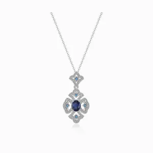 Vintage Inspired Oval Blue Sapphire Necklace