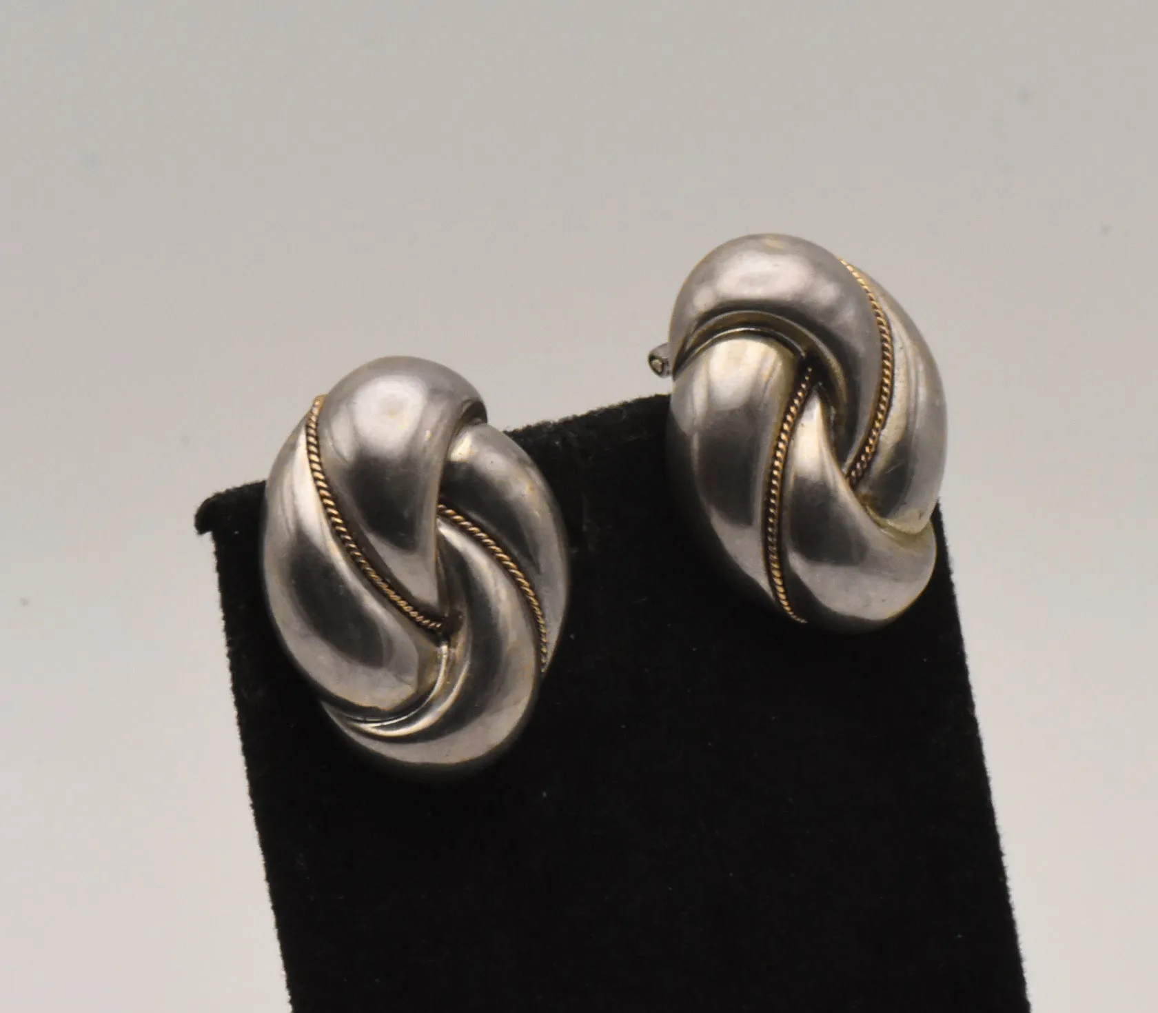 Vintage Sterling Silver and 14K Gold Knot Omega Back Earrings - READ DESCRIPTION