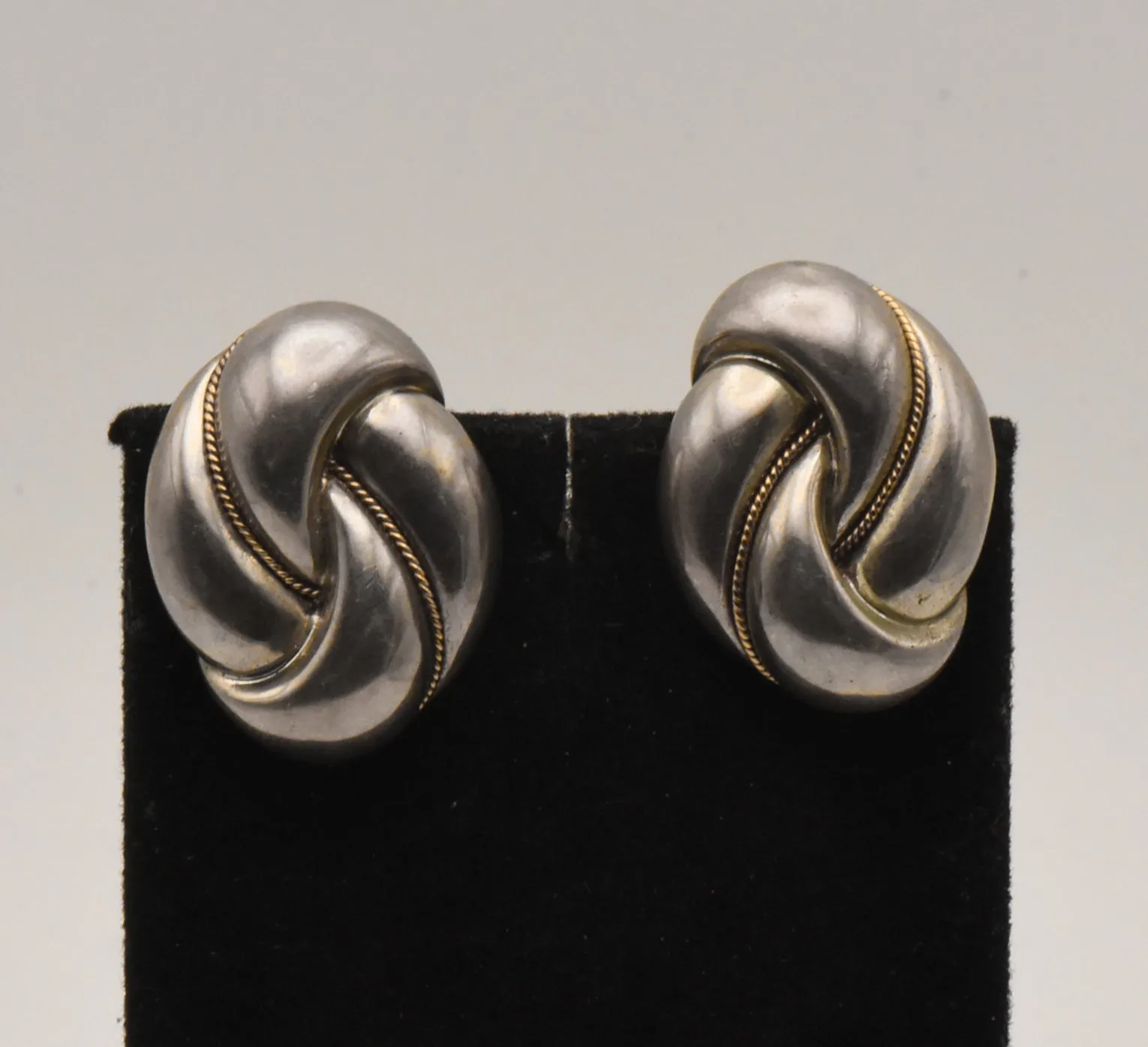 Vintage Sterling Silver and 14K Gold Knot Omega Back Earrings - READ DESCRIPTION