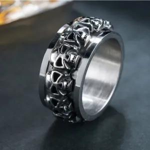 Wannee Hot Selling Rotatable Skull Couple Rings Vintage Stainless Steel Simple Fashion Ring For High Quality Jewelry