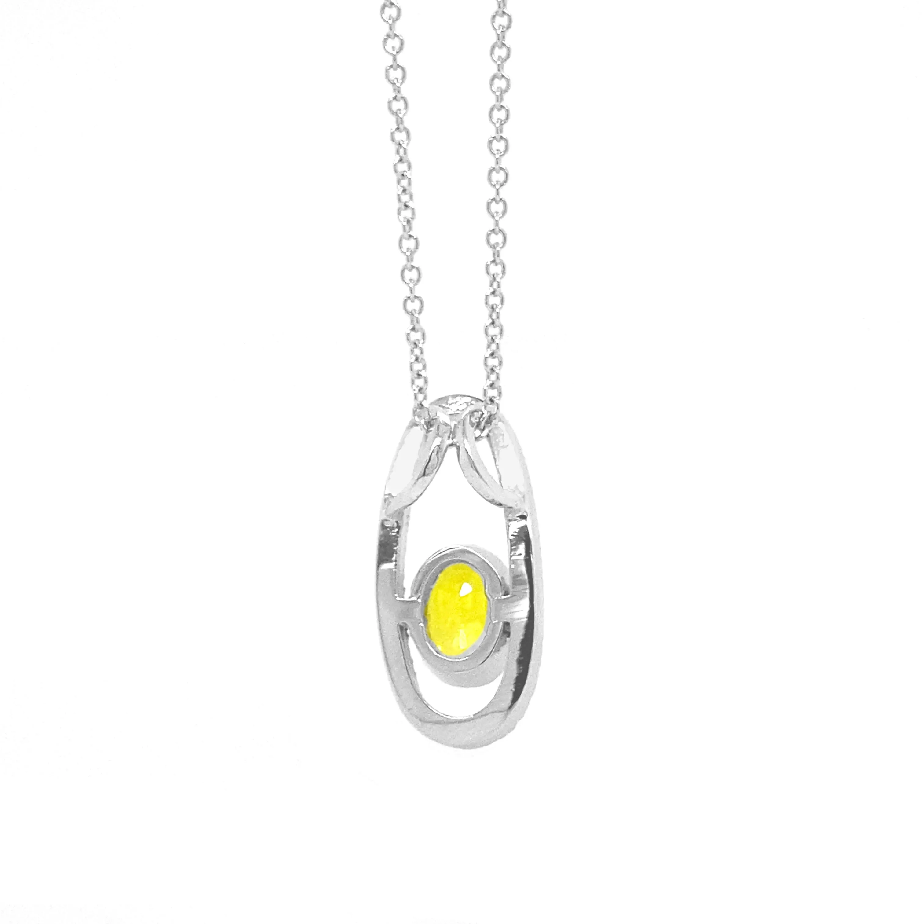 Yellow Oval Sapphire Pendant White Gold P027