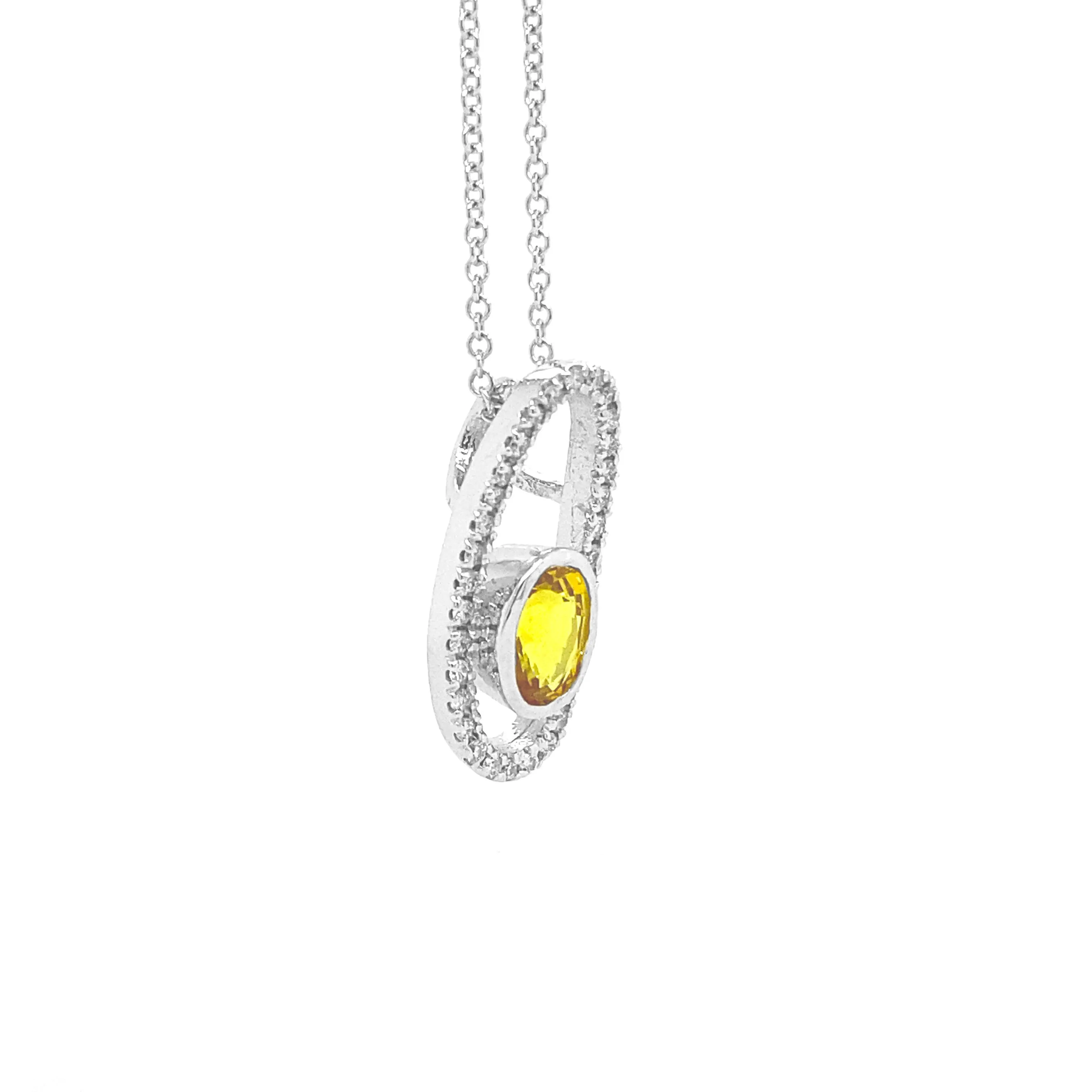 Yellow Oval Sapphire Pendant White Gold P027