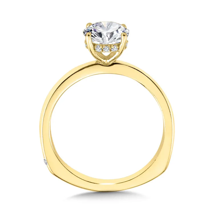 YG Solitaire Hidden Halo Diamond Engagement Ring